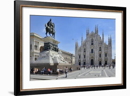 Equestrian Statue of Victor Emmanuel Ii and Milan Cathedral (Duomo), Piazza Del Duomo, Milan-Peter Richardson-Framed Photographic Print
