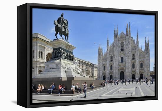 Equestrian Statue of Victor Emmanuel Ii and Milan Cathedral (Duomo), Piazza Del Duomo, Milan-Peter Richardson-Framed Premier Image Canvas