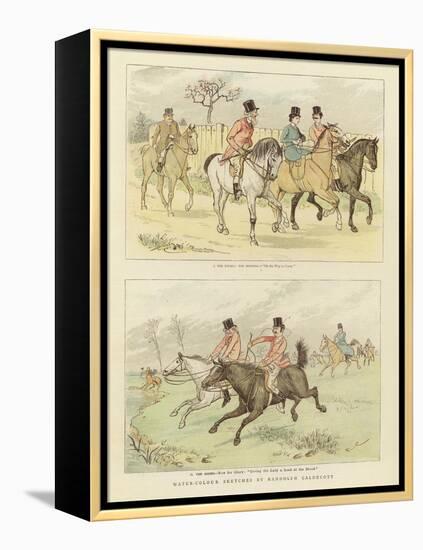 Equestrian Watercolour Sketches-Randolph Caldecott-Framed Premier Image Canvas