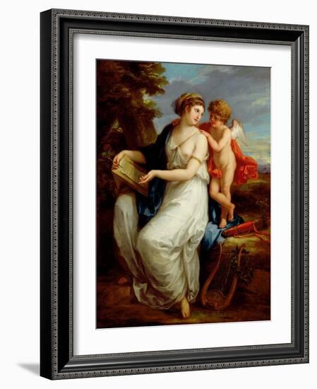 Erato, the Muse of Lyric Poetry with a Putto-Angelica Kauffmann-Framed Giclee Print