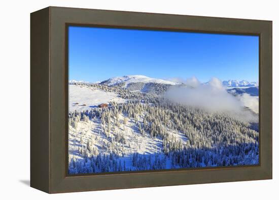 Erbe Pass and the forest on the side of the Gardena Valley after a snowfall, Funes Valley, Sudtirol-Francesco Bergamaschi-Framed Premier Image Canvas