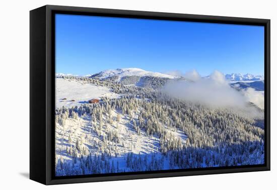 Erbe Pass and the forest on the side of the Gardena Valley after a snowfall, Funes Valley, Sudtirol-Francesco Bergamaschi-Framed Premier Image Canvas