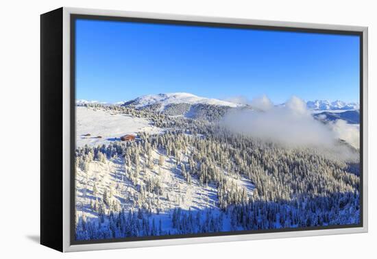 Erbe Pass and the forest on the side of the Gardena Valley after a snowfall, Funes Valley, Sudtirol-Francesco Bergamaschi-Framed Premier Image Canvas