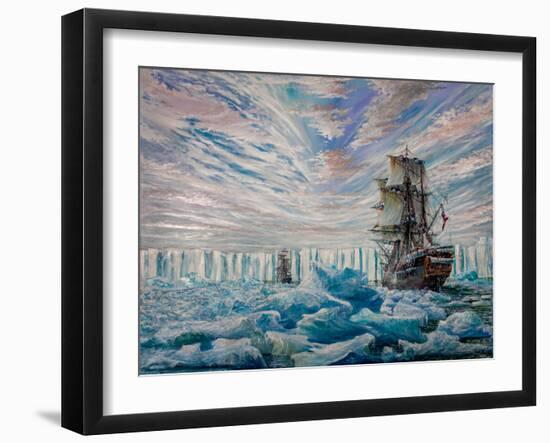 Erebus and Terror Discover Antarctic Ice Shelf, 2020, (Oil on Canvas)-Vincent Alexander Booth-Framed Giclee Print