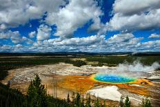 Grand Prismatic Pool at Yellowstone National Park with Blue Sky and Puffy Clouds-eric1513-Photographic Print