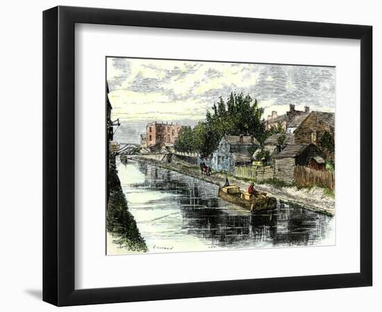 Erie Canal Barge Towed Through Schenectady, New York, 1800s-null-Framed Giclee Print