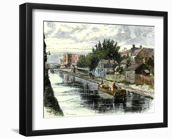 Erie Canal Barge Towed Through Schenectady, New York, 1800s-null-Framed Giclee Print