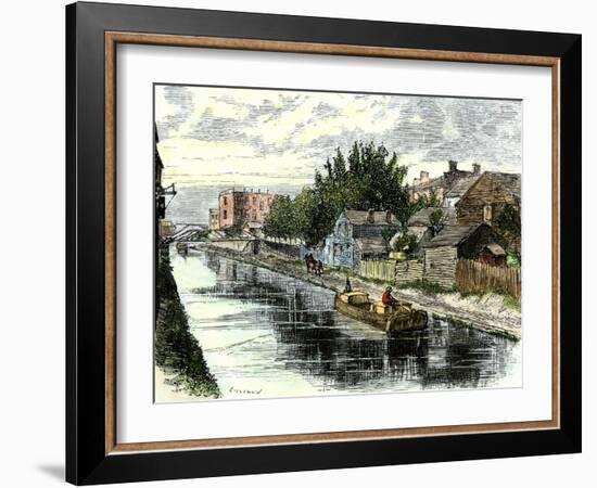 Erie Canal Barge Towed Through Schenectady, New York, 1800s-null-Framed Giclee Print