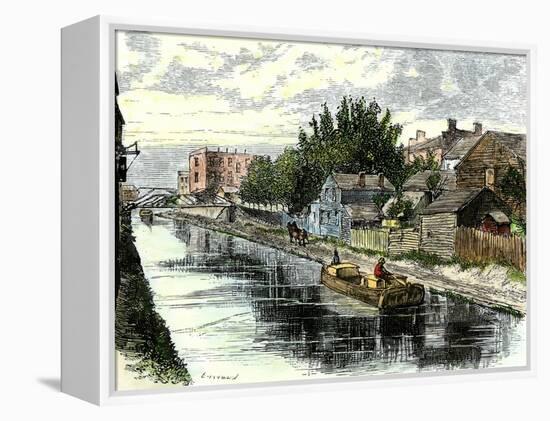 Erie Canal Barge Towed Through Schenectady, New York, 1800s-null-Framed Premier Image Canvas