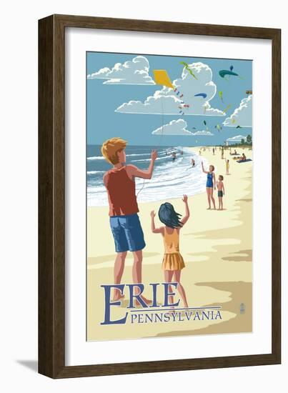 Erie, Pennsylvania - Kite Flyers-Lantern Press-Framed Art Print