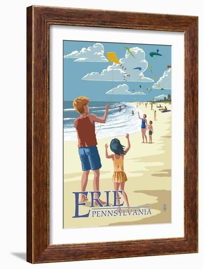 Erie, Pennsylvania - Kite Flyers-Lantern Press-Framed Art Print