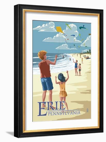 Erie, Pennsylvania - Kite Flyers-Lantern Press-Framed Art Print