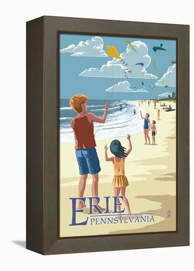 Erie, Pennsylvania - Kite Flyers-Lantern Press-Framed Stretched Canvas