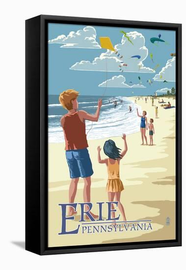 Erie, Pennsylvania - Kite Flyers-Lantern Press-Framed Stretched Canvas