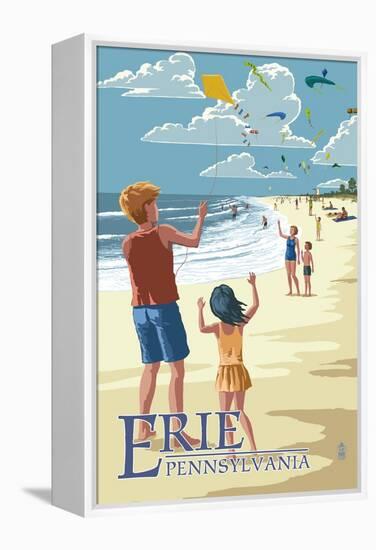 Erie, Pennsylvania - Kite Flyers-Lantern Press-Framed Stretched Canvas