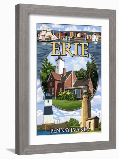 Erie, Pennsylvania - Montage Scenes-Lantern Press-Framed Art Print