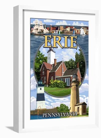 Erie, Pennsylvania - Montage Scenes-Lantern Press-Framed Art Print
