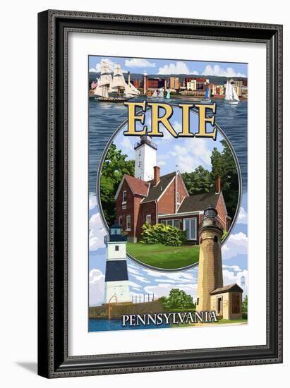 Erie, Pennsylvania - Montage Scenes-Lantern Press-Framed Art Print