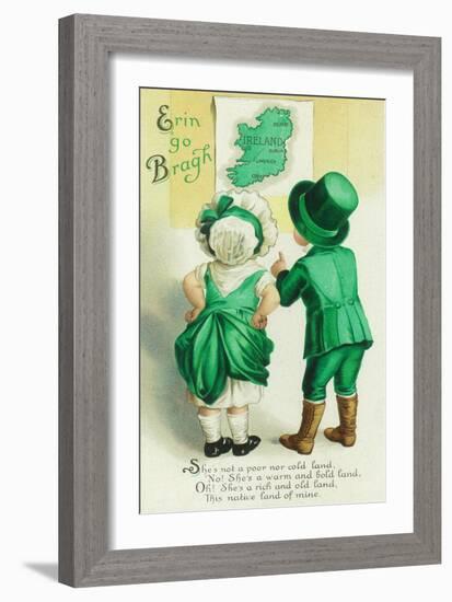 Erin Go Bragh Couple Looking at Ireland Map Scene-Lantern Press-Framed Art Print