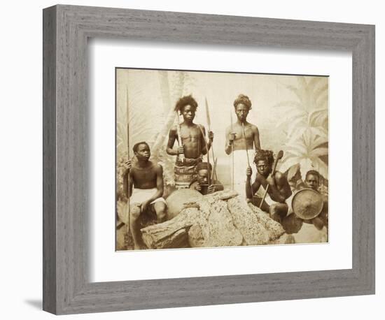 Eritrea, Eritrean Warriors with Spears, Bows and Shields, Circa 1880-null-Framed Giclee Print