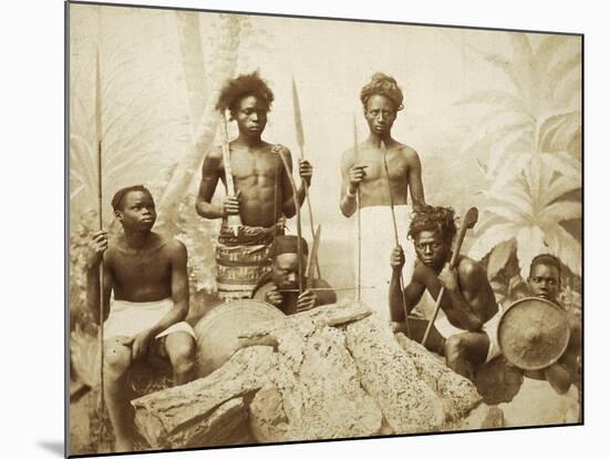 Eritrea, Eritrean Warriors with Spears, Bows and Shields, Circa 1880-null-Mounted Giclee Print