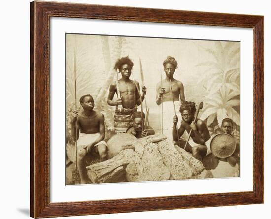 Eritrea, Eritrean Warriors with Spears, Bows and Shields, Circa 1880-null-Framed Giclee Print