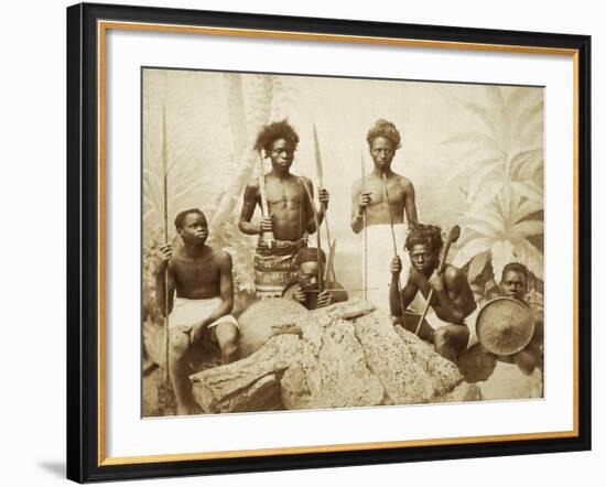 Eritrea, Eritrean Warriors with Spears, Bows and Shields, Circa 1880-null-Framed Giclee Print