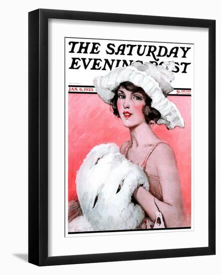 "Ermine Muff," Saturday Evening Post Cover, January 6, 1923-Ellen Pyle-Framed Giclee Print