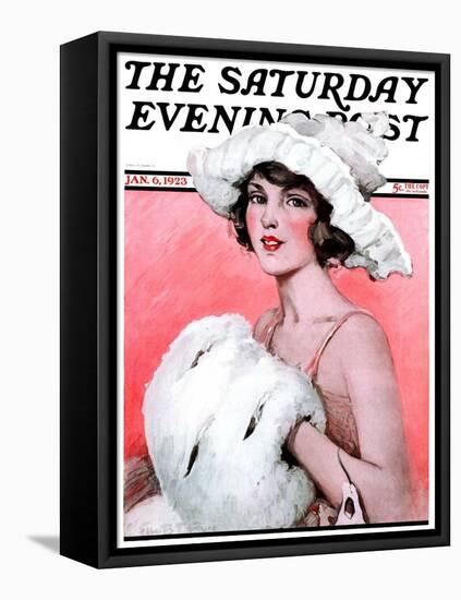 "Ermine Muff," Saturday Evening Post Cover, January 6, 1923-Ellen Pyle-Framed Premier Image Canvas