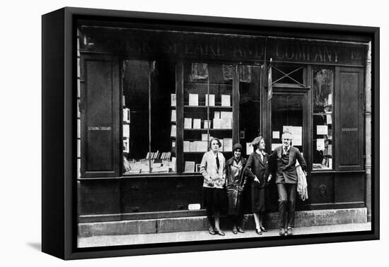 Ernest Hemingway and Sylvia Beach Infront of the 'Shakespeare and Company' Bookshop, Paris, 1928-null-Framed Stretched Canvas