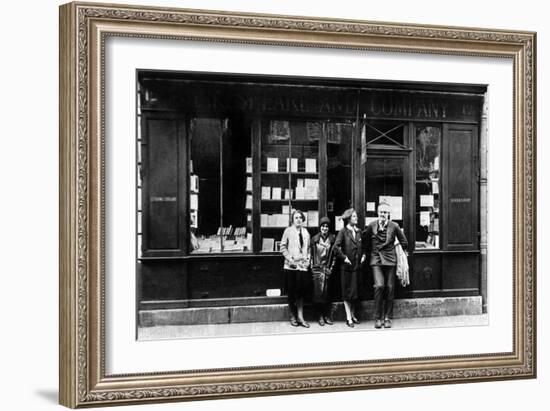 Ernest Hemingway and Sylvia Beach Infront of the 'Shakespeare and Company' Bookshop, Paris, 1928-null-Framed Photo