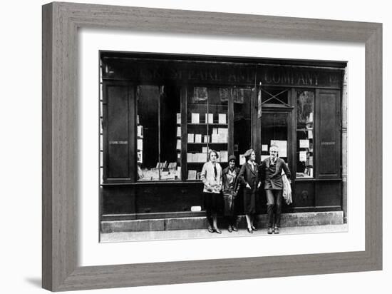 Ernest Hemingway and Sylvia Beach Infront of the 'Shakespeare and Company' Bookshop, Paris, 1928-null-Framed Photo