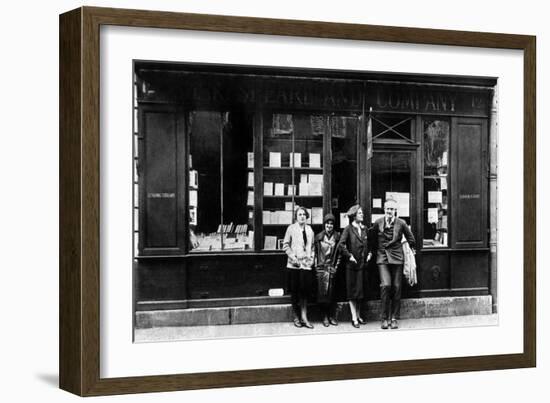 Ernest Hemingway and Sylvia Beach Infront of the 'Shakespeare and Company' Bookshop, Paris, 1928-null-Framed Photo