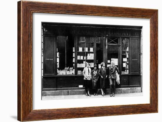 Ernest Hemingway and Sylvia Beach Infront of the 'Shakespeare and Company' Bookshop, Paris, 1928-null-Framed Photo