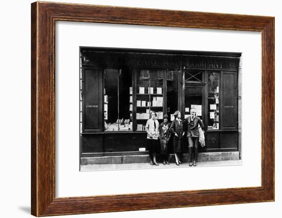 Ernest Hemingway and Sylvia Beach Infront of the 'Shakespeare and Company' Bookshop, Paris, 1928-null-Framed Photo