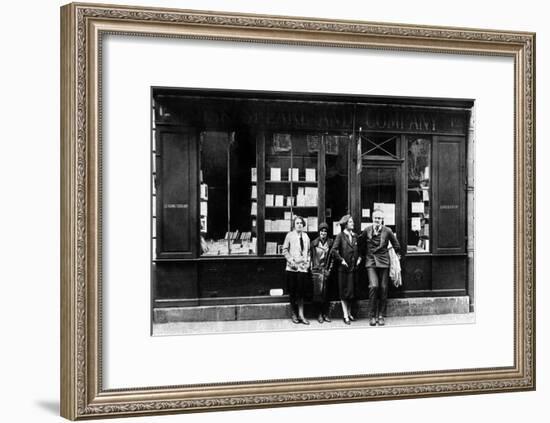 Ernest Hemingway and Sylvia Beach Infront of the 'Shakespeare and Company' Bookshop, Paris, 1928-null-Framed Photo