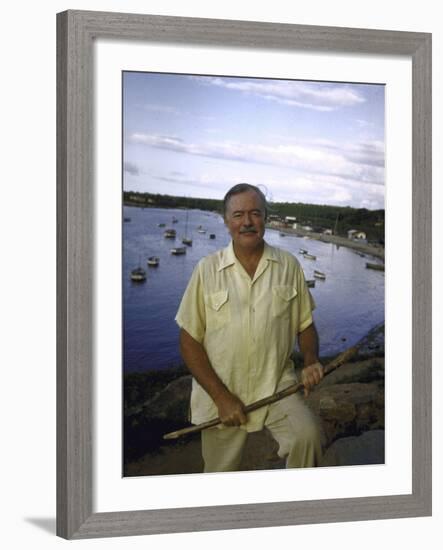 Ernest Hemingway at a Cuban Fishing Village Like the One Used in His Book "The Old Man and the Sea"-Alfred Eisenstaedt-Framed Premium Photographic Print