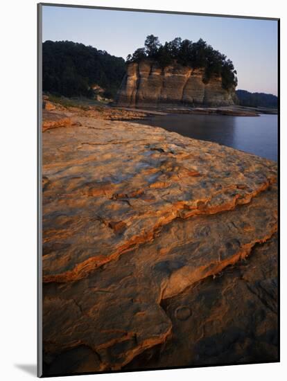 Eroded limestone and Tower Rock, Mississippi River, Perry County, Missouri, USA-Charles Gurche-Mounted Photographic Print