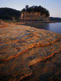'Eroded limestone and Tower Rock, Mississippi River, Perry County