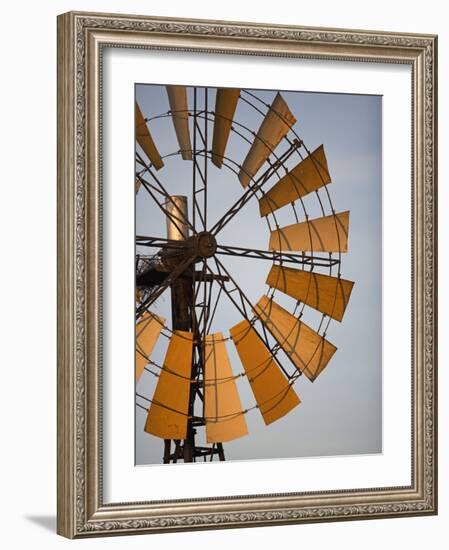 Erongo Region, Okahandja, the Fins of a Windmill Highlighted by the Setting Sun, Namibia-Mark Hannaford-Framed Photographic Print