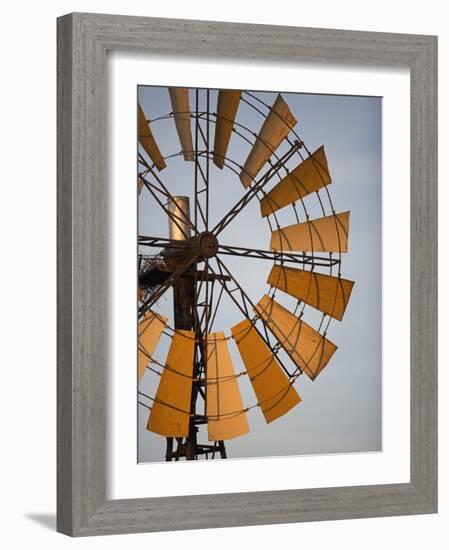 Erongo Region, Okahandja, the Fins of a Windmill Highlighted by the Setting Sun, Namibia-Mark Hannaford-Framed Photographic Print