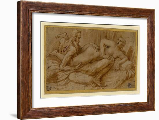 Erotic Scene Par Romano, Giulio (1499-1546), after 1524 - Pen, Brush, Brown Indian Ink, White Colou-Giulio Romano-Framed Giclee Print