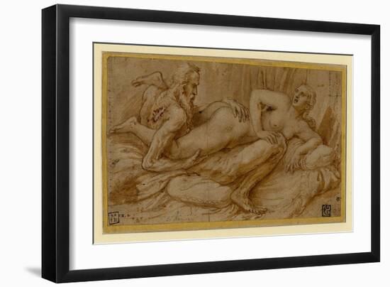 Erotic Scene Par Romano, Giulio (1499-1546), after 1524 - Pen, Brush, Brown Indian Ink, White Colou-Giulio Romano-Framed Giclee Print