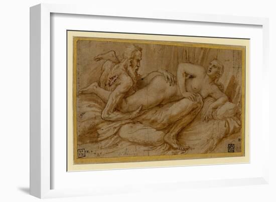 Erotic Scene Par Romano, Giulio (1499-1546), after 1524 - Pen, Brush, Brown Indian Ink, White Colou-Giulio Romano-Framed Giclee Print