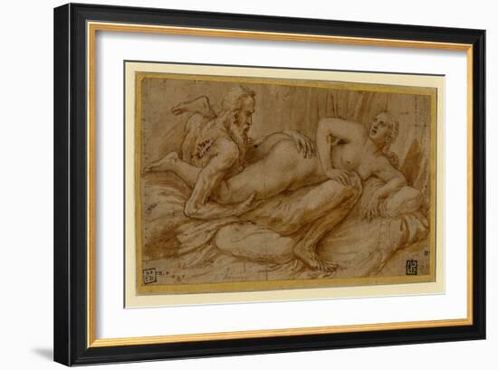 Erotic Scene Par Romano, Giulio (1499-1546), after 1524 - Pen, Brush, Brown Indian Ink, White Colou-Giulio Romano-Framed Giclee Print
