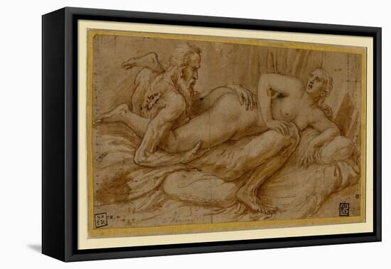 Erotic Scene Par Romano, Giulio (1499-1546), after 1524 - Pen, Brush, Brown Indian Ink, White Colou-Giulio Romano-Framed Premier Image Canvas