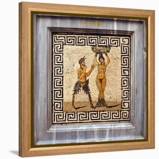 Erotic Tile Mosaic of Pan and Hamadryad from Pompeii, Nat'l Archaeological Museum, Naples, Italy-Miva Stock-Framed Premier Image Canvas