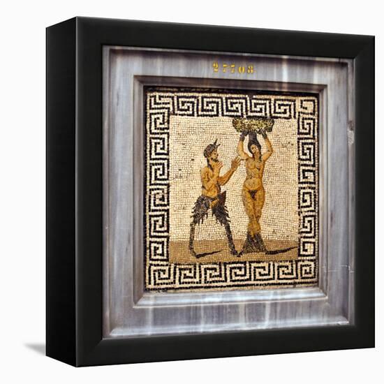 Erotic Tile Mosaic of Pan and Hamadryad from Pompeii, Nat'l Archaeological Museum, Naples, Italy-Miva Stock-Framed Premier Image Canvas