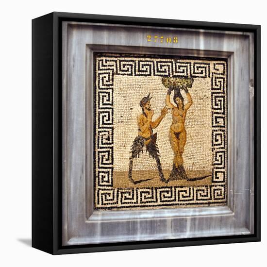 Erotic Tile Mosaic of Pan and Hamadryad from Pompeii, Nat'l Archaeological Museum, Naples, Italy-Miva Stock-Framed Premier Image Canvas