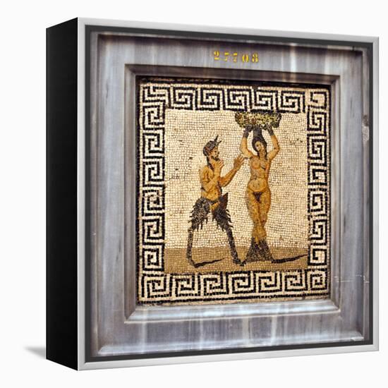 Erotic Tile Mosaic of Pan and Hamadryad from Pompeii, Nat'l Archaeological Museum, Naples, Italy-Miva Stock-Framed Premier Image Canvas